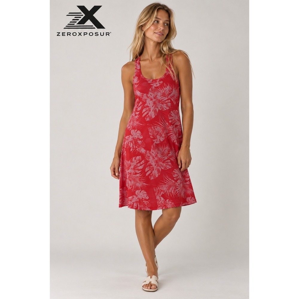 Zeroxposur Women Coral Tropical Palm Active Dress Built-in Bra XL NWT 269383
